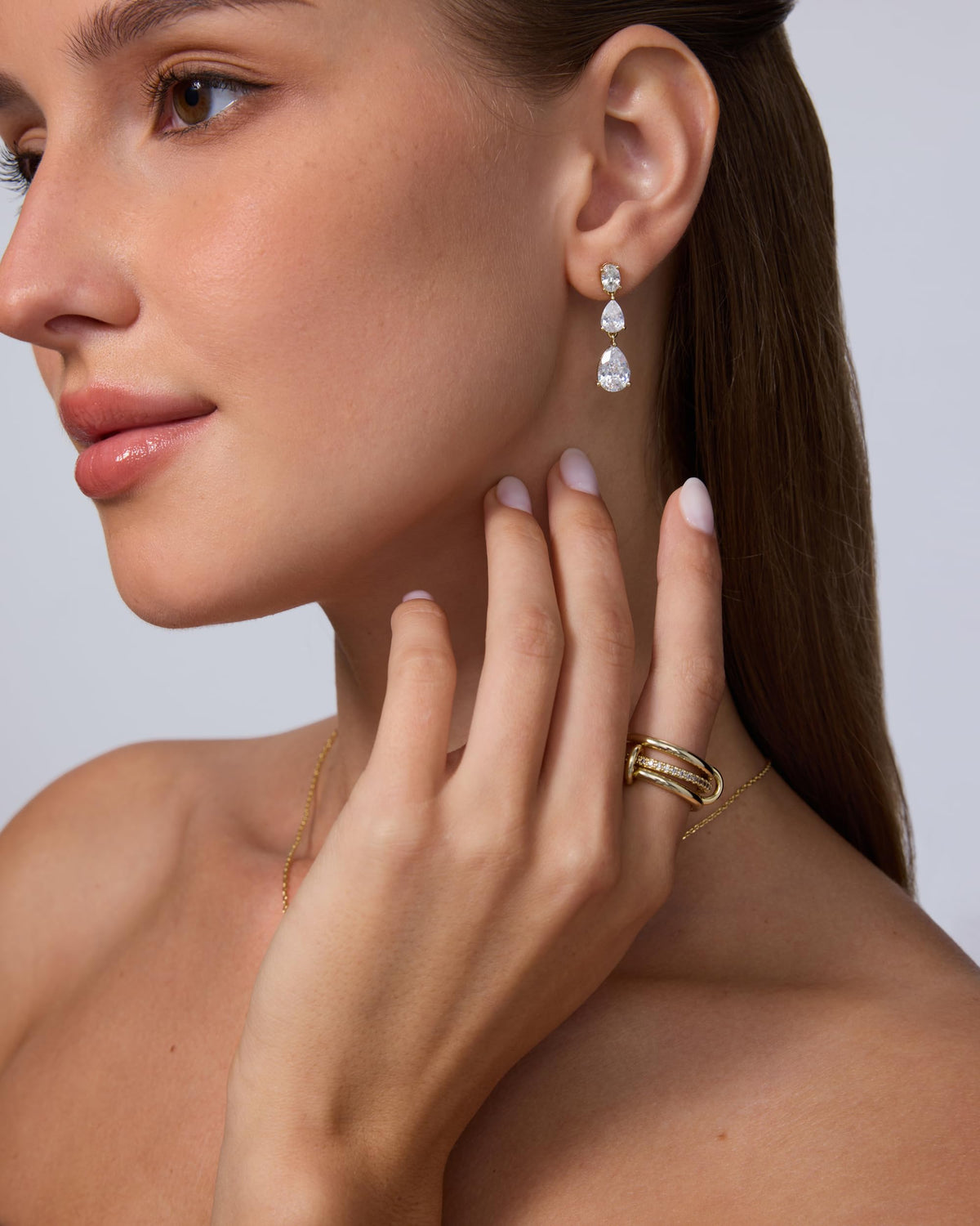 14K Gold-Plated Linear CZ Drop Earrings