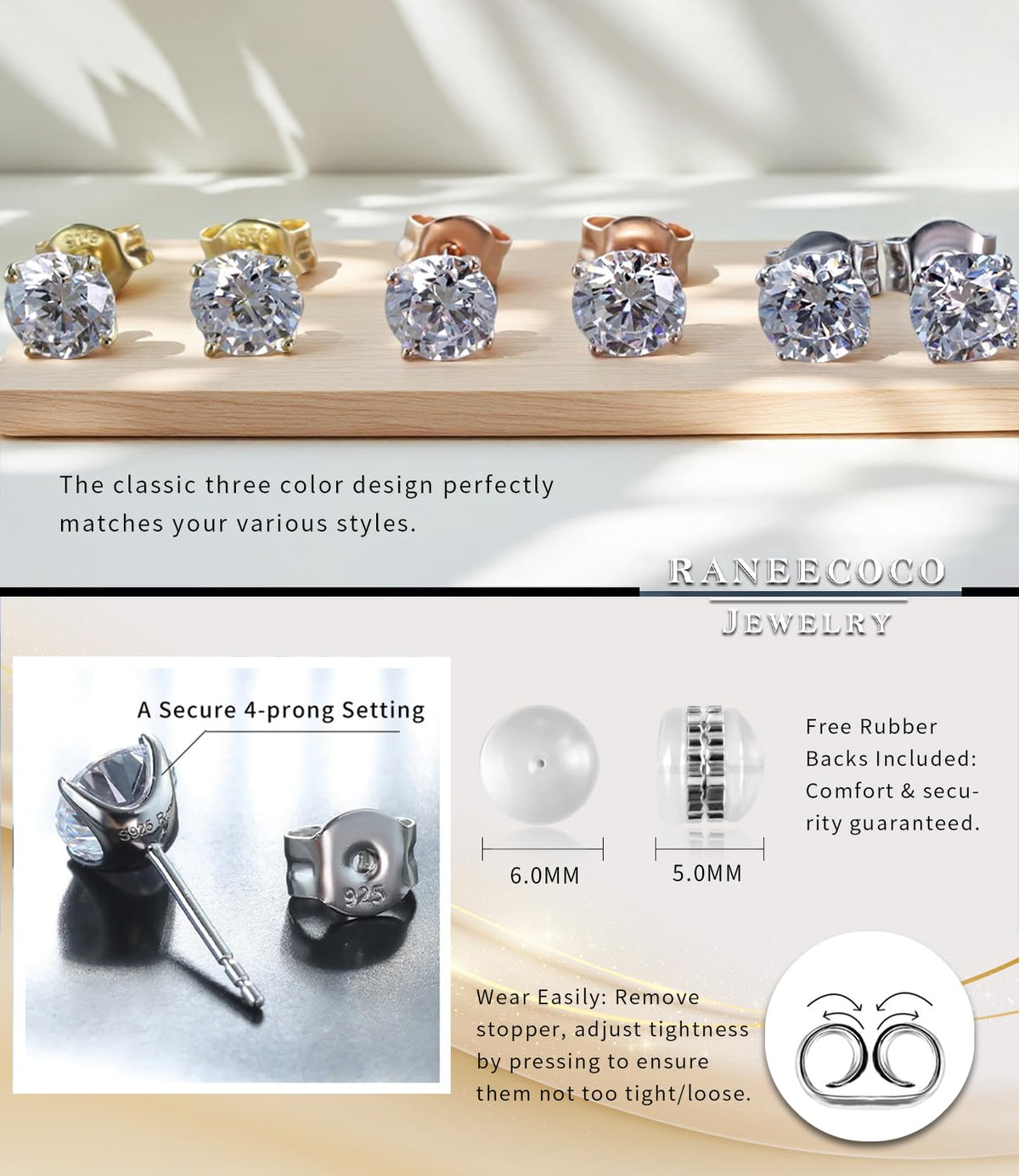 18K Rose Gold-Plated CZ Stud Earrings