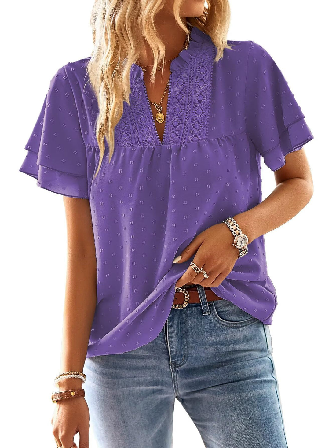 Ruffle V-Neck Tunic Blouse