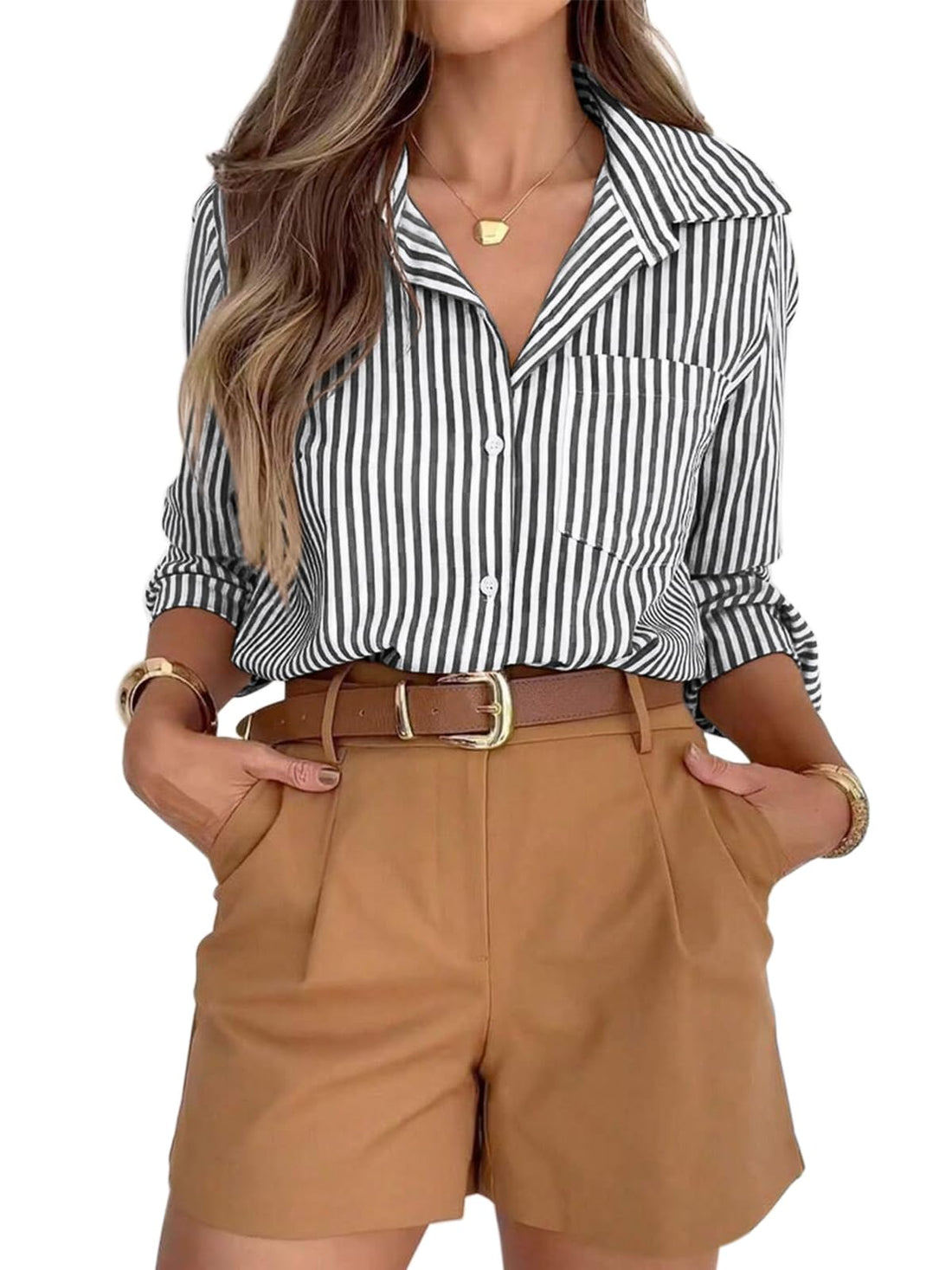 Striped Collared Button-Down Shirt