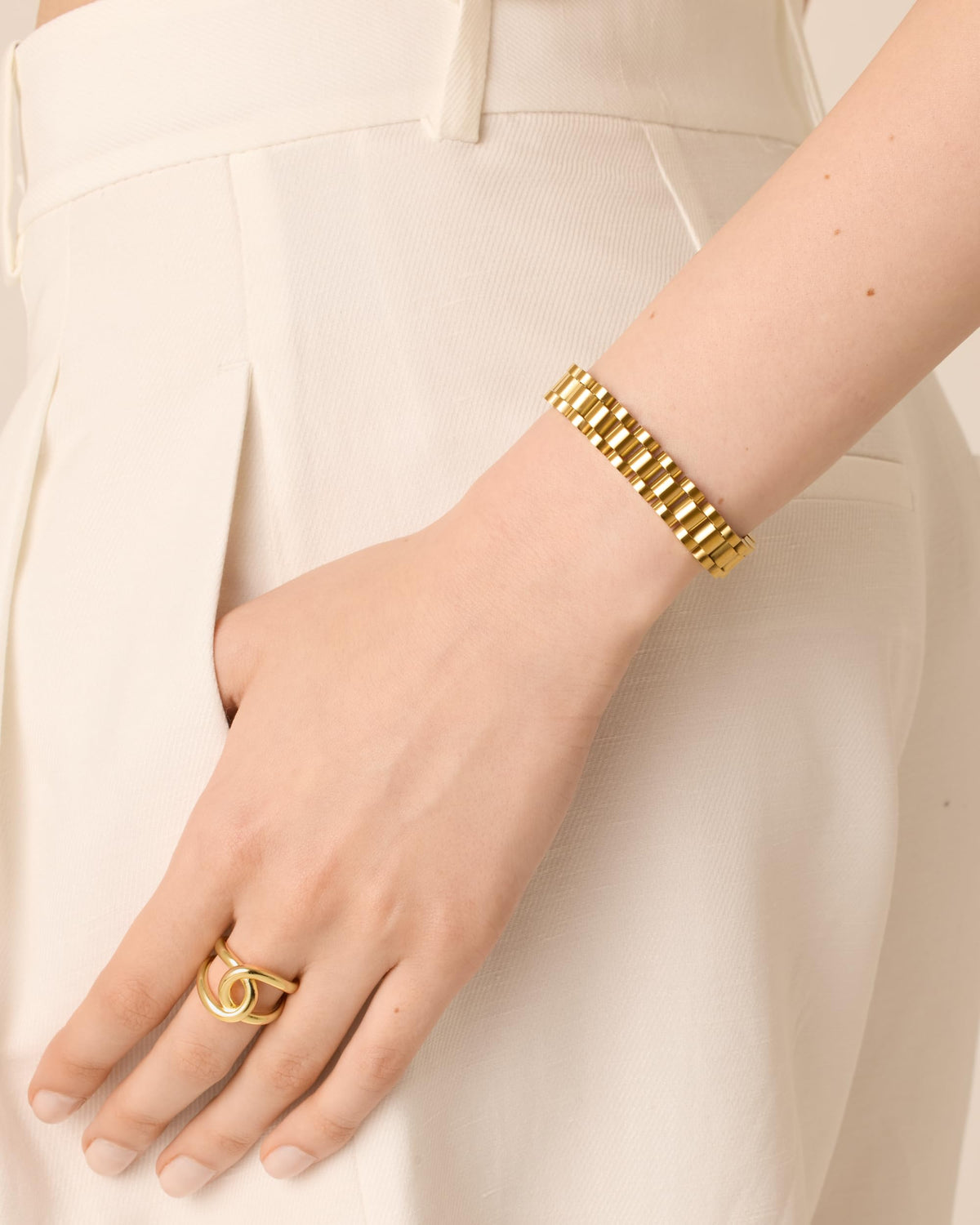 14K Gold-Plated Two-Tone Chunky Bracelet