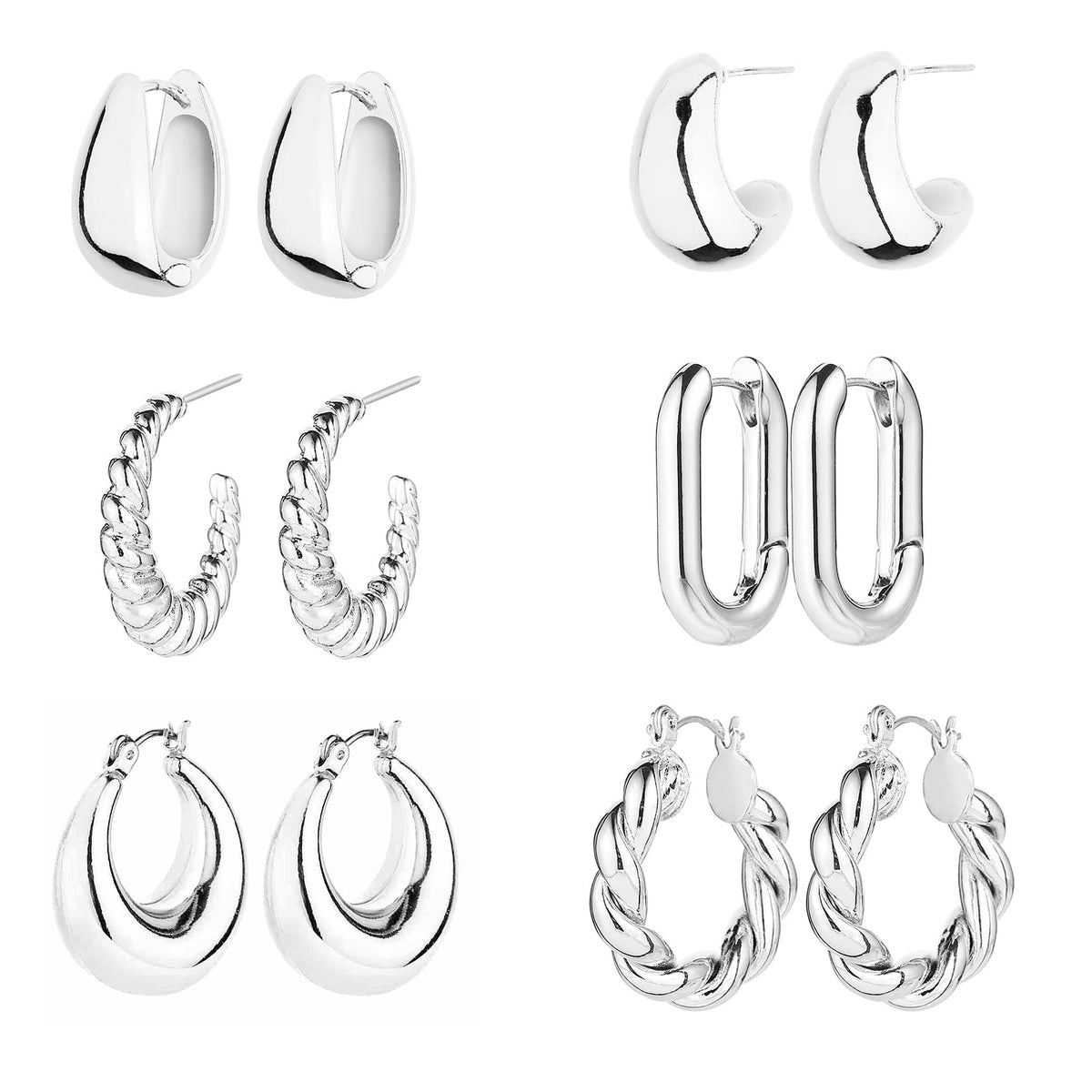 14K Gold-Plated Chunky Twisted Hoop Earrings (Set of 6)