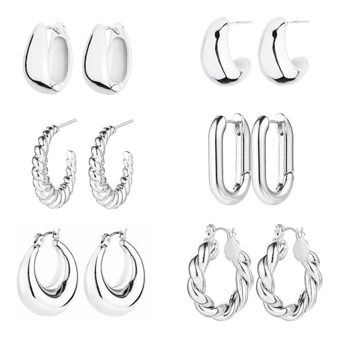 14K Gold-Plated Chunky Twisted Hoop Earrings (Set of 6)