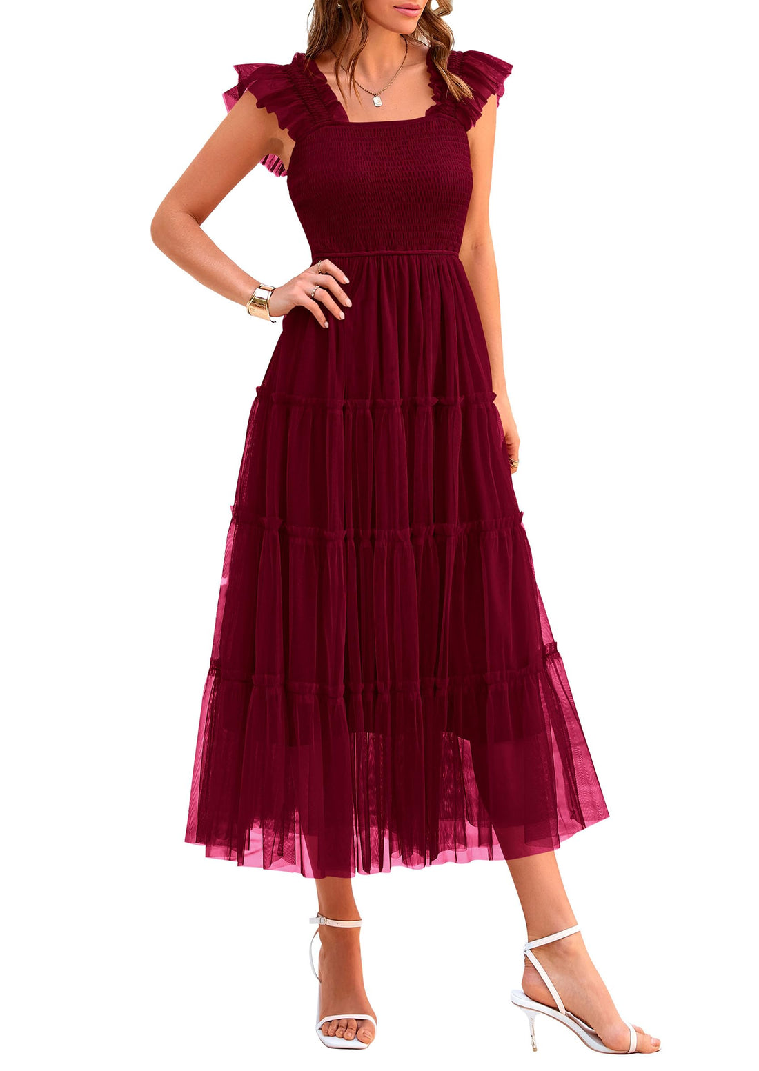 Smocked Tulle Midi Dress