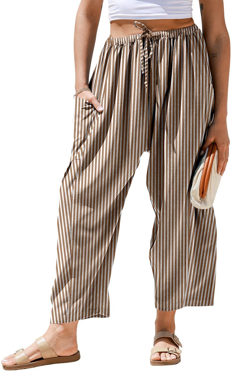 Striped Linen Barrel Pants
