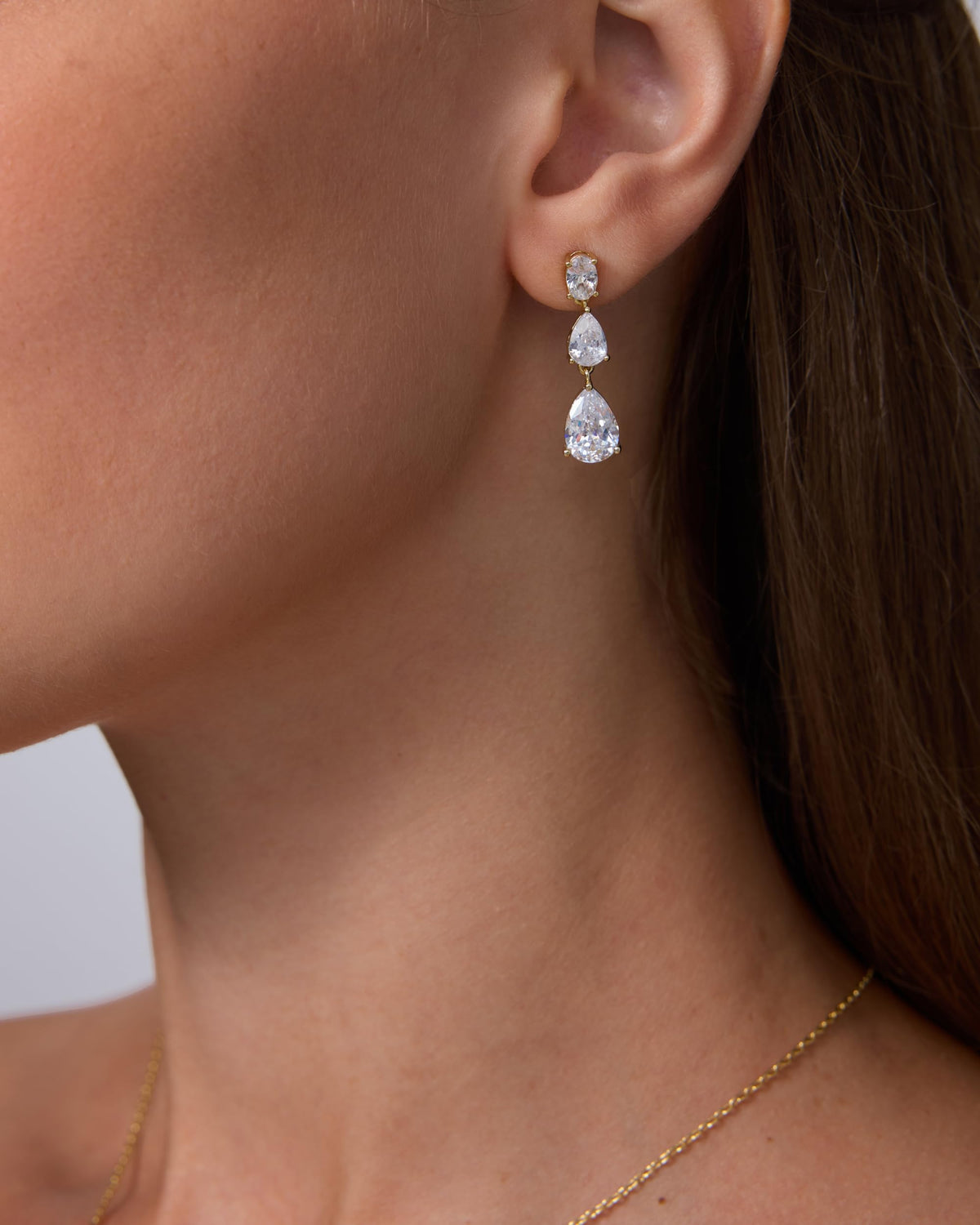 14K Gold-Plated Linear CZ Drop Earrings