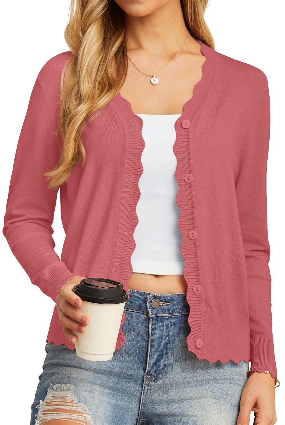 Button-Down V-Neck Cardigan