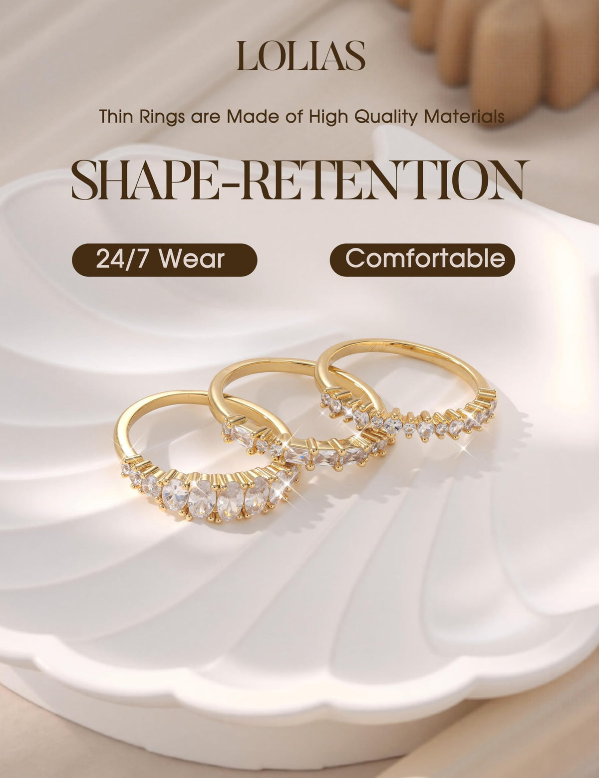 14K Gold-Plated Dainty CZ Ring Set
