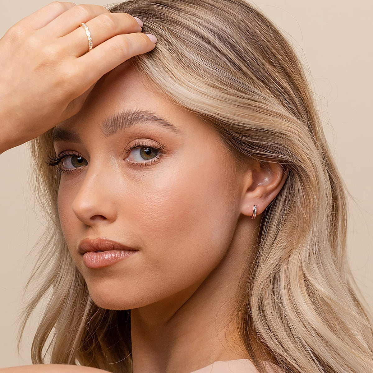 14K Rose Gold-Plated CZ Huggie Hoops