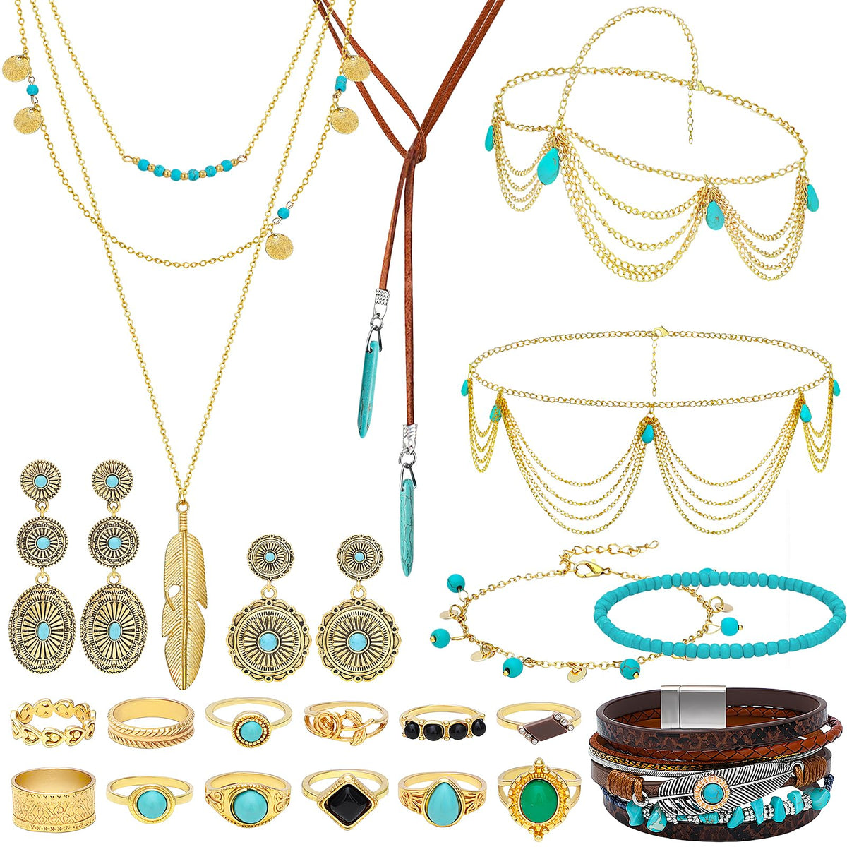 Gold Boho Turquoise Set (Set of 23)