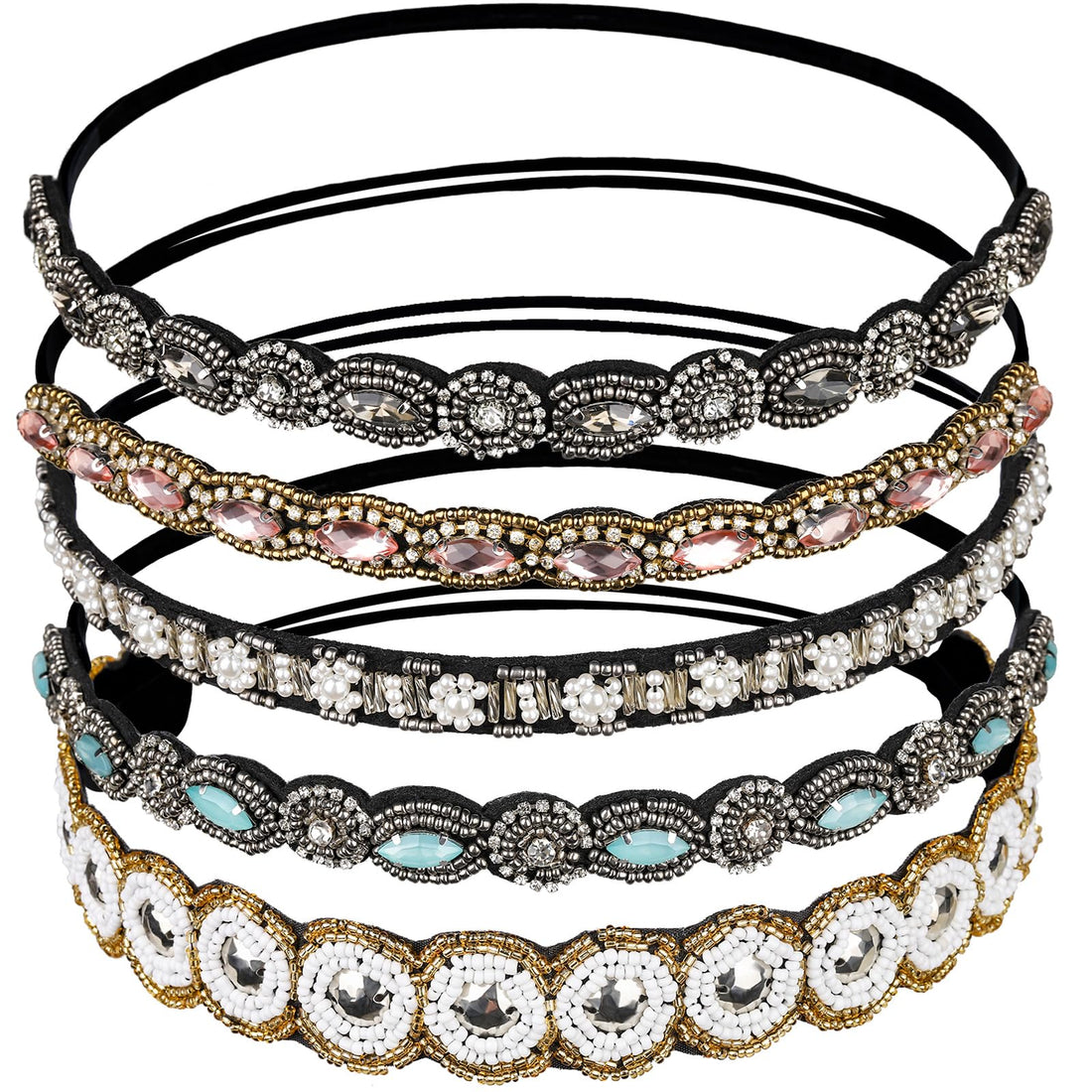 Rhinestone Beaded Headband (Set of 5)