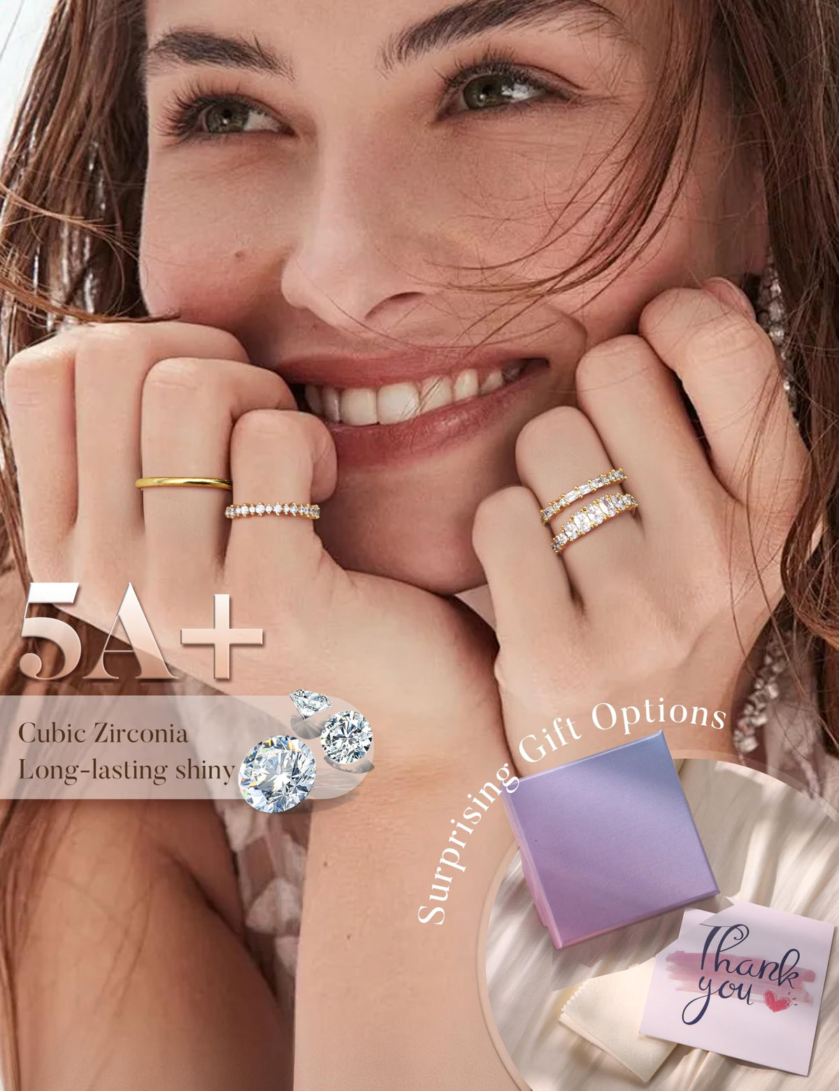 14K Gold-Plated Dainty CZ Ring Set