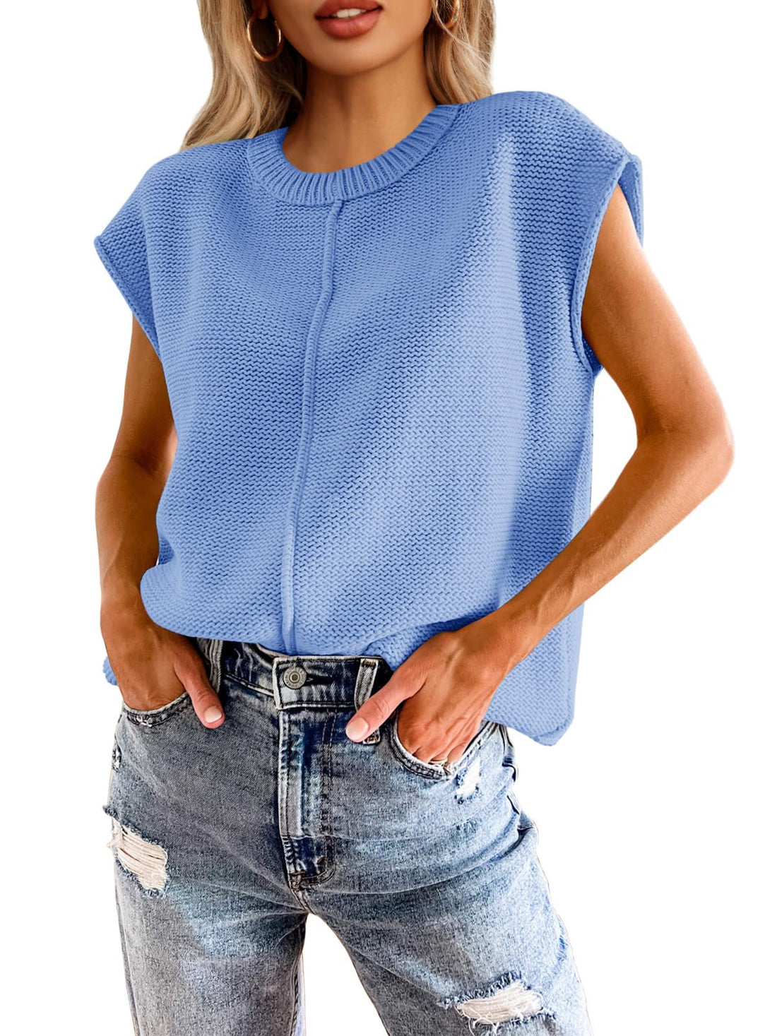 Cap-Sleeve Knit Pullover