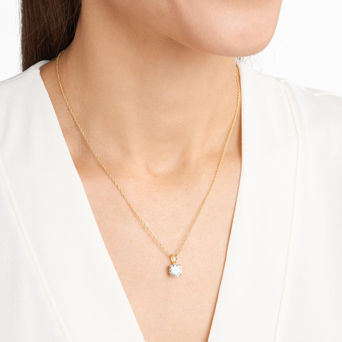 18K Gold-Plated CZ Solitaire Pendant