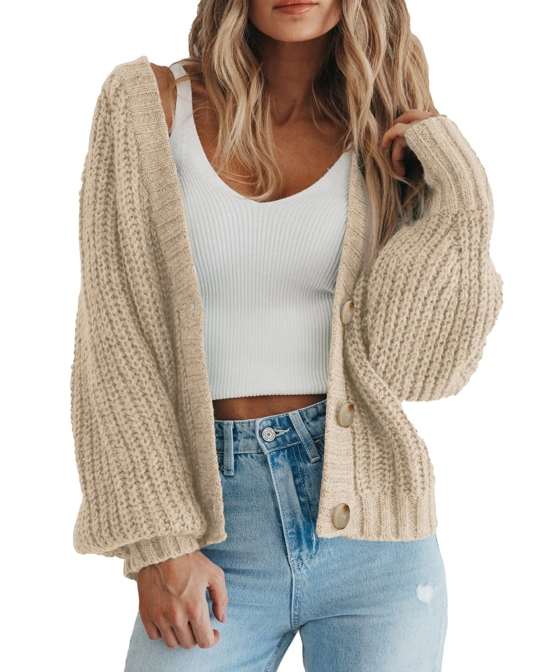 V-Neck Open Knit Cardigan