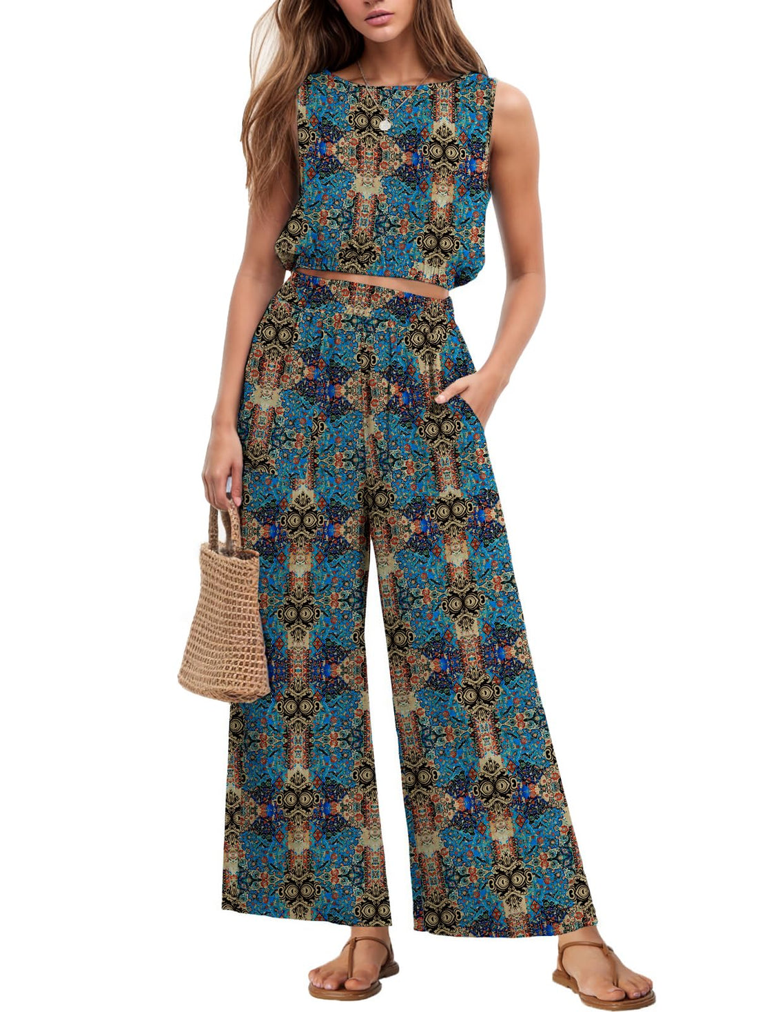 Crop Top & Wide-Leg Pants Set
