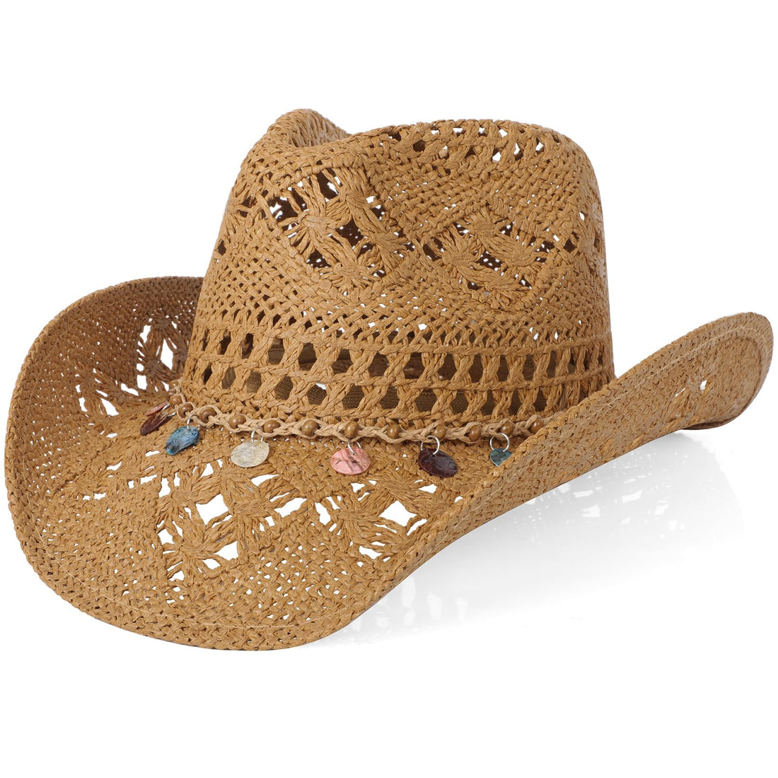 Shapeable Straw Cowboy Hat Beige+white2