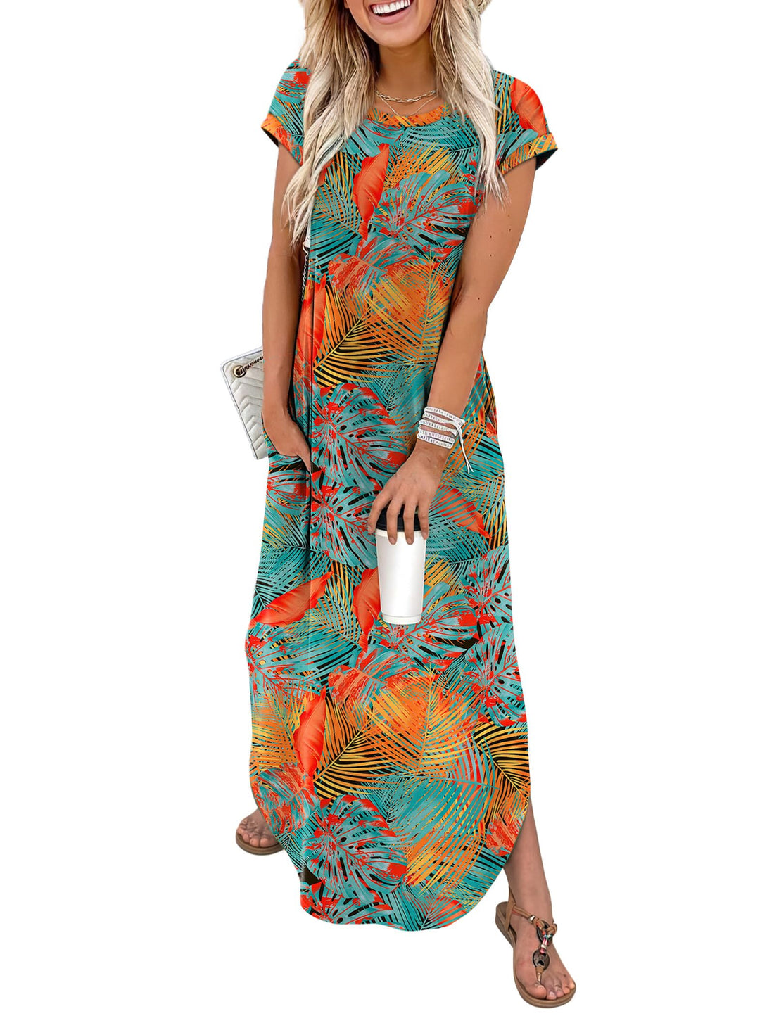 Crewneck Cap Sleeve Tropical Dress