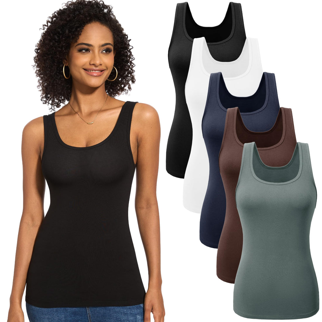 Ribbed Scoop Neck Tank Top (Set of 5)