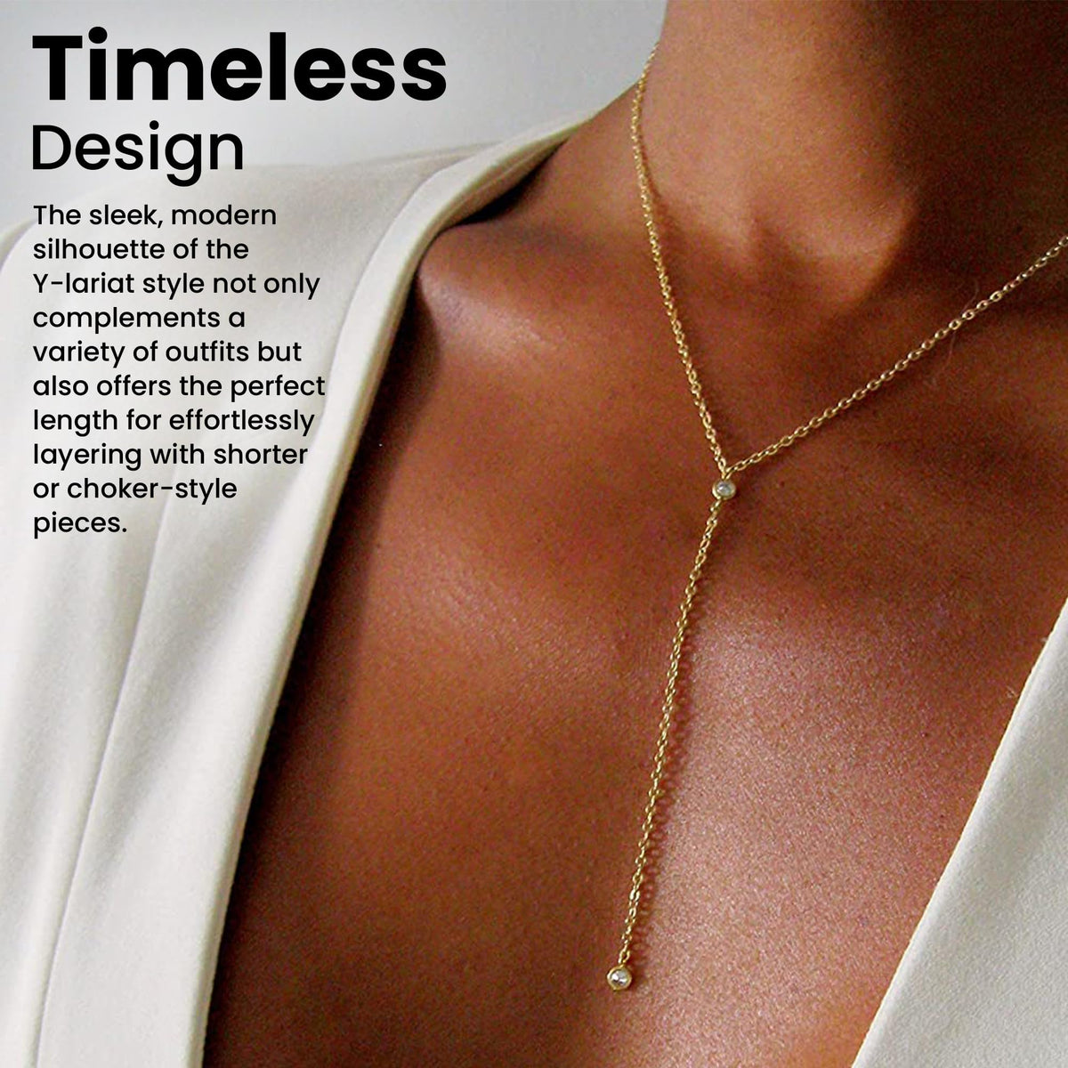 14K Gold-Plated CZ Lariat Necklace