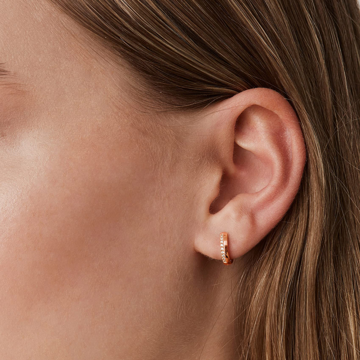 14K Rose Gold-Plated CZ Huggie Hoops