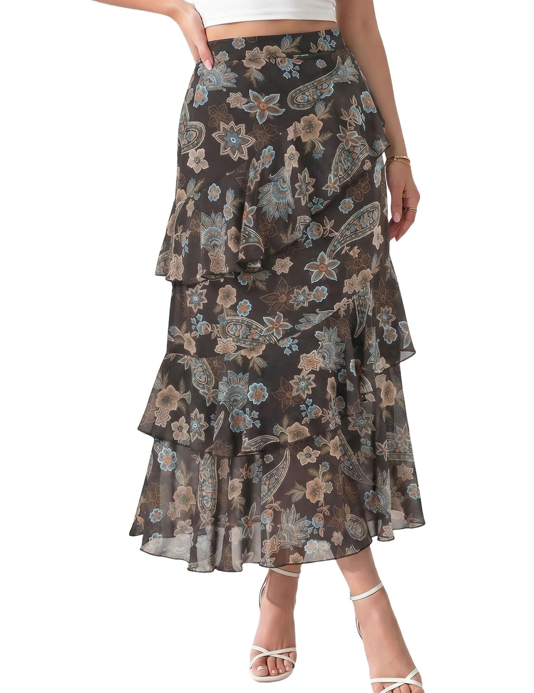 Boho Tiered Chiffon Midi Skirt