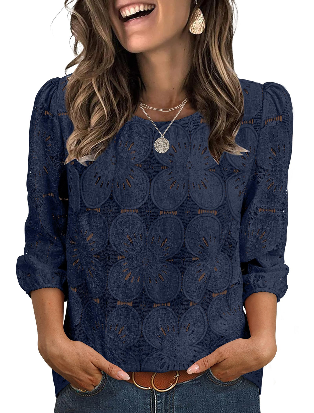 3/4 Sleeve Casual Blouse Navy