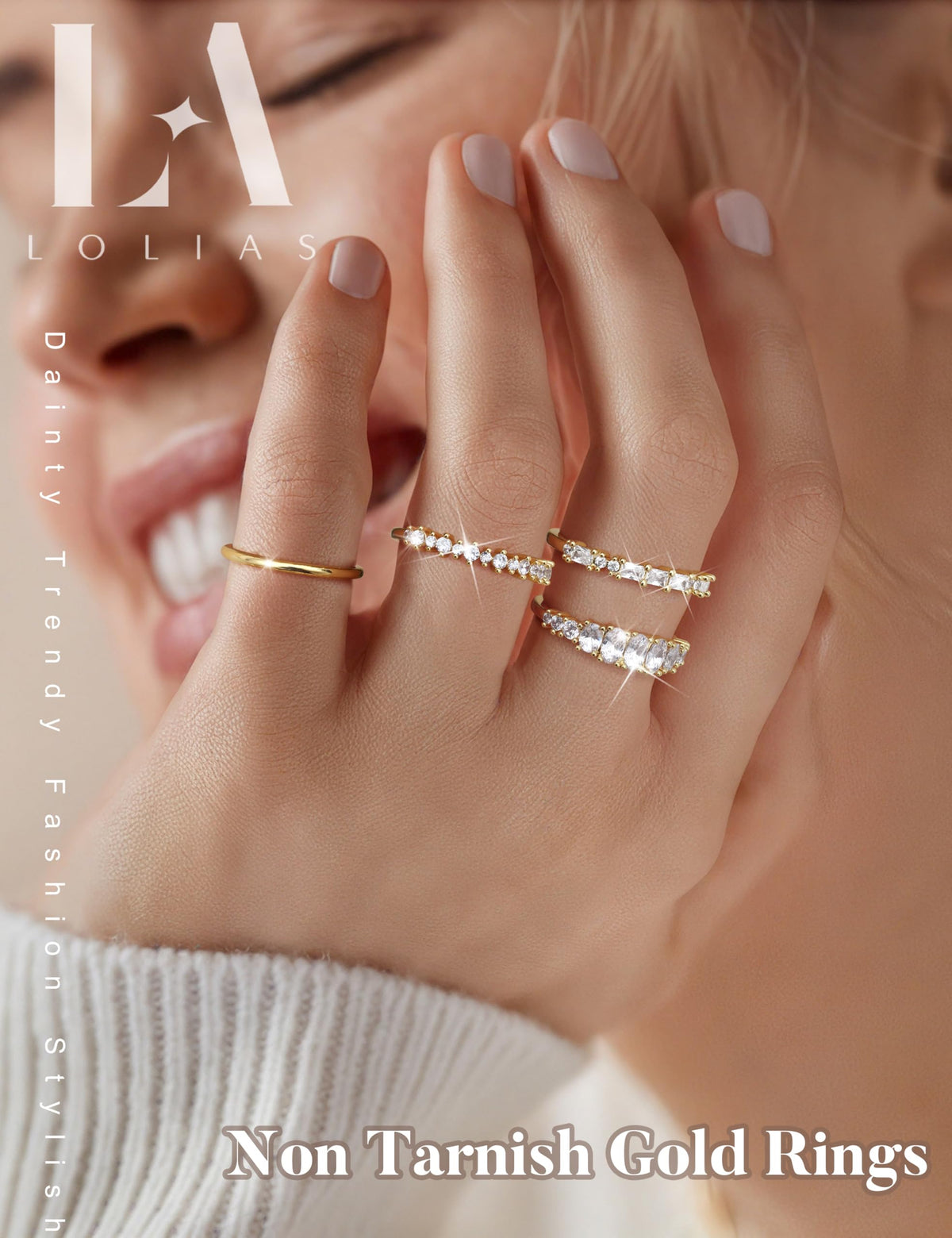 14K Gold-Plated Dainty CZ Ring Set