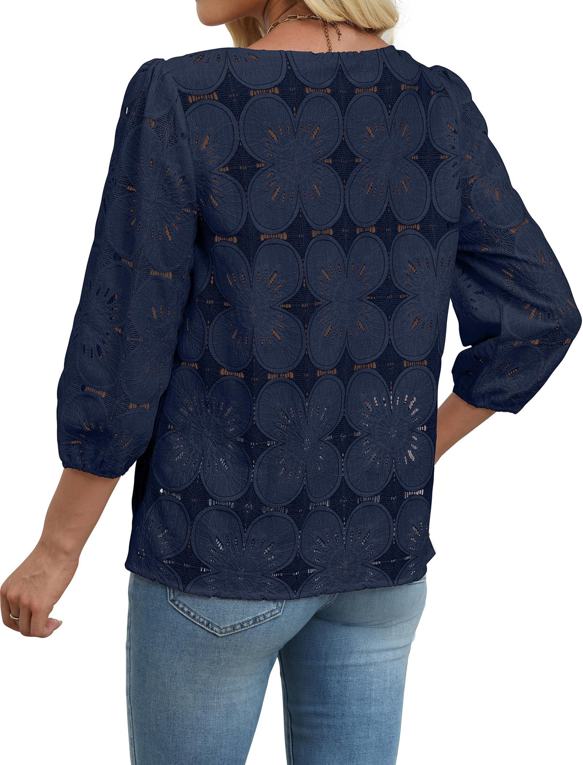 3/4 Sleeve Casual Blouse Navy