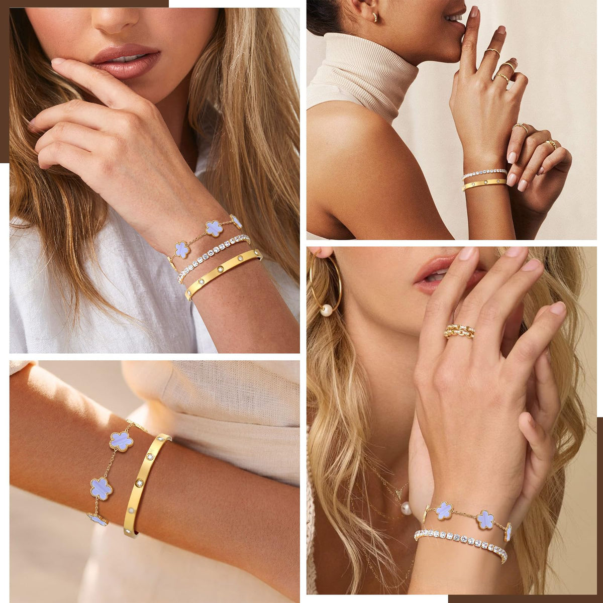 18K Gold-Plated Floral Bangle Set
