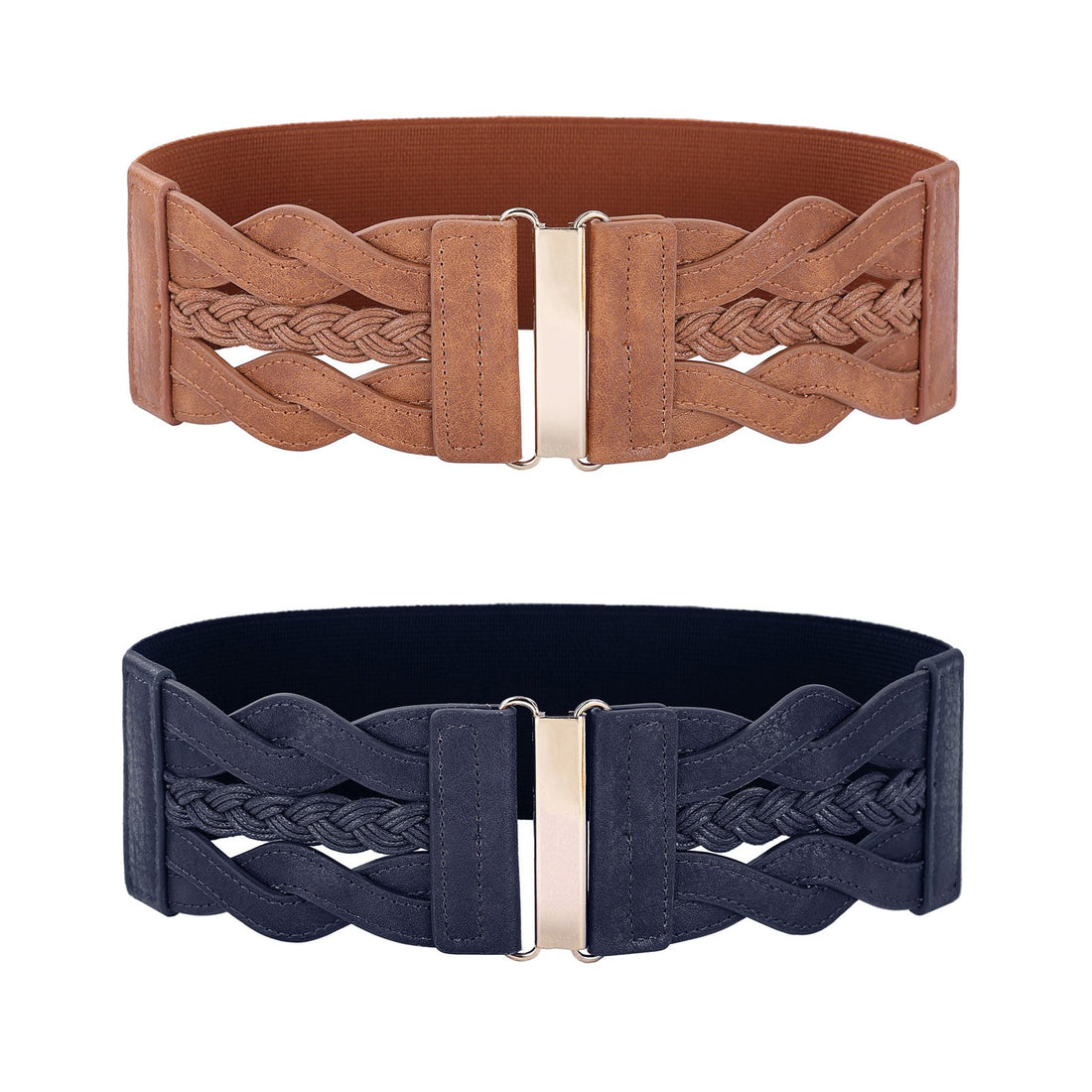 Wide Elastic Waist Belt Brown