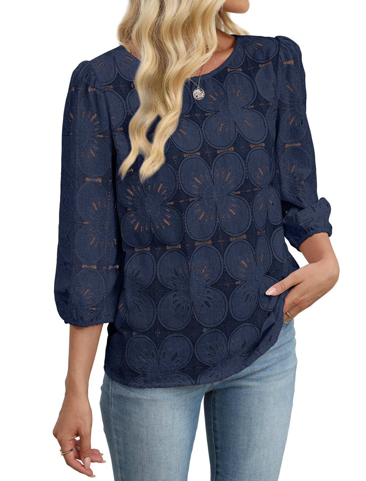 3/4 Sleeve Casual Blouse Navy