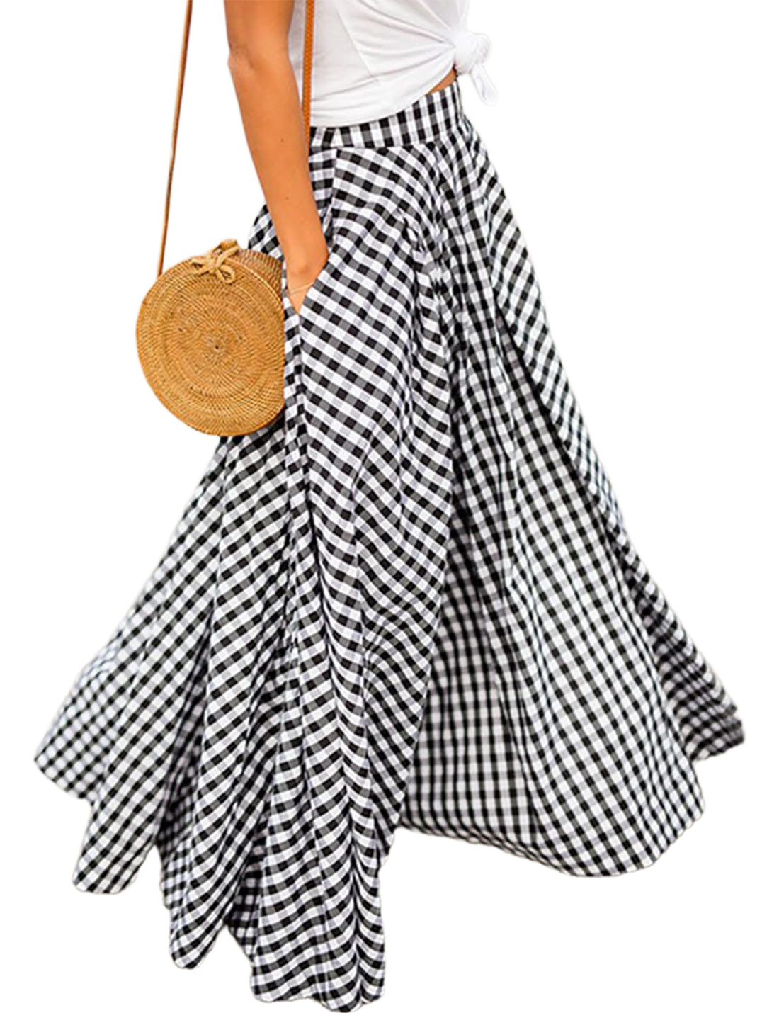Gingham Pleated Maxi Skirt