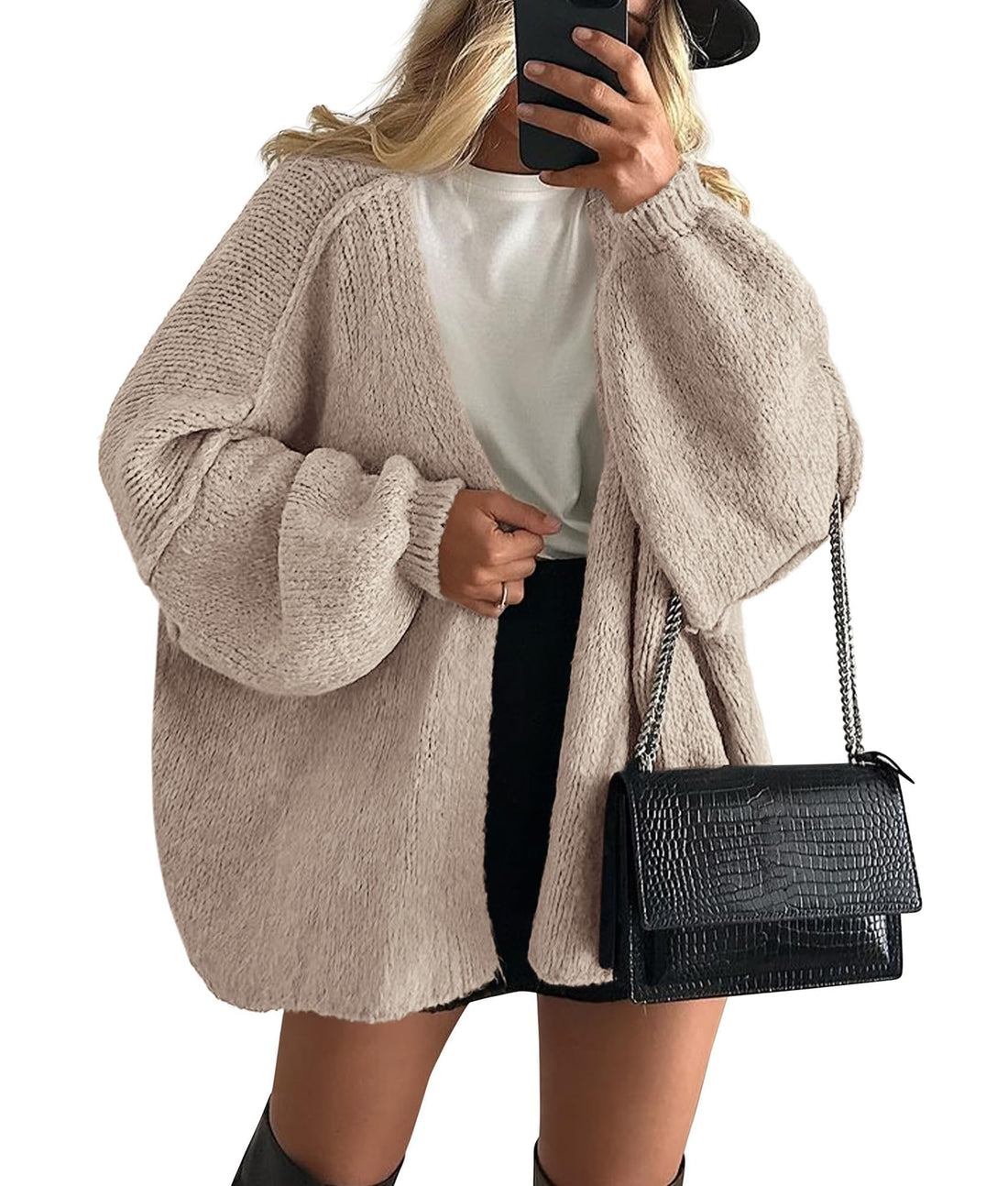 Oversized Open-Front Knit Cardigan