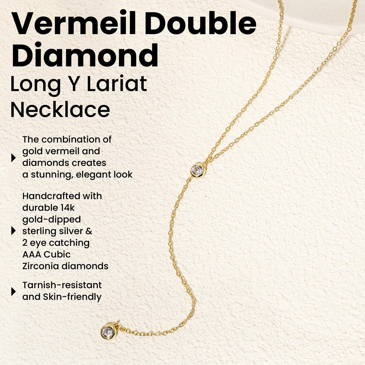 14K Gold-Plated CZ Lariat Necklace