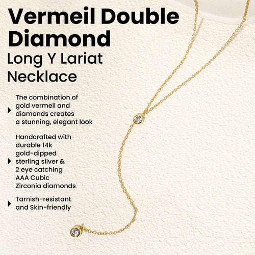 14K Gold-Plated CZ Lariat Necklace