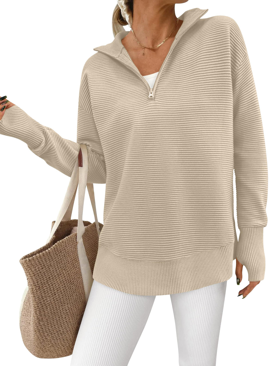 Quarter-Zip Ribbed Knit Pullover
