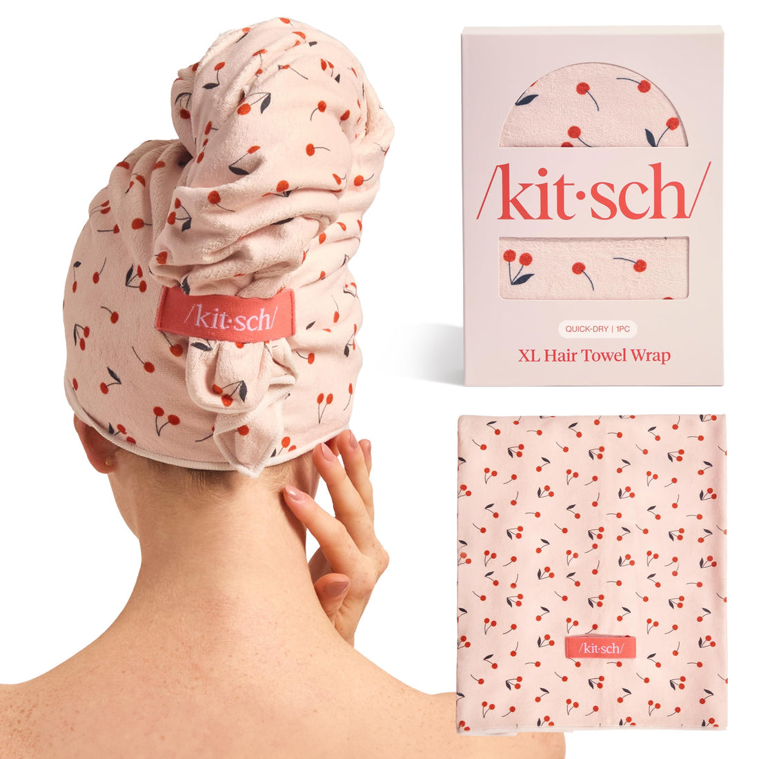 XL Cherry Print Hair Towel Wrap
