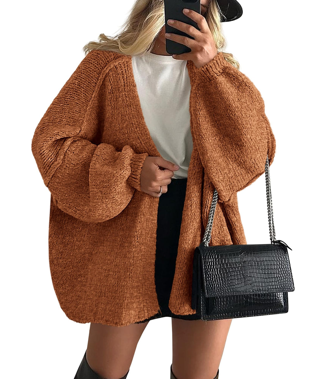 Open Front Lantern Sleeve Cardigan
