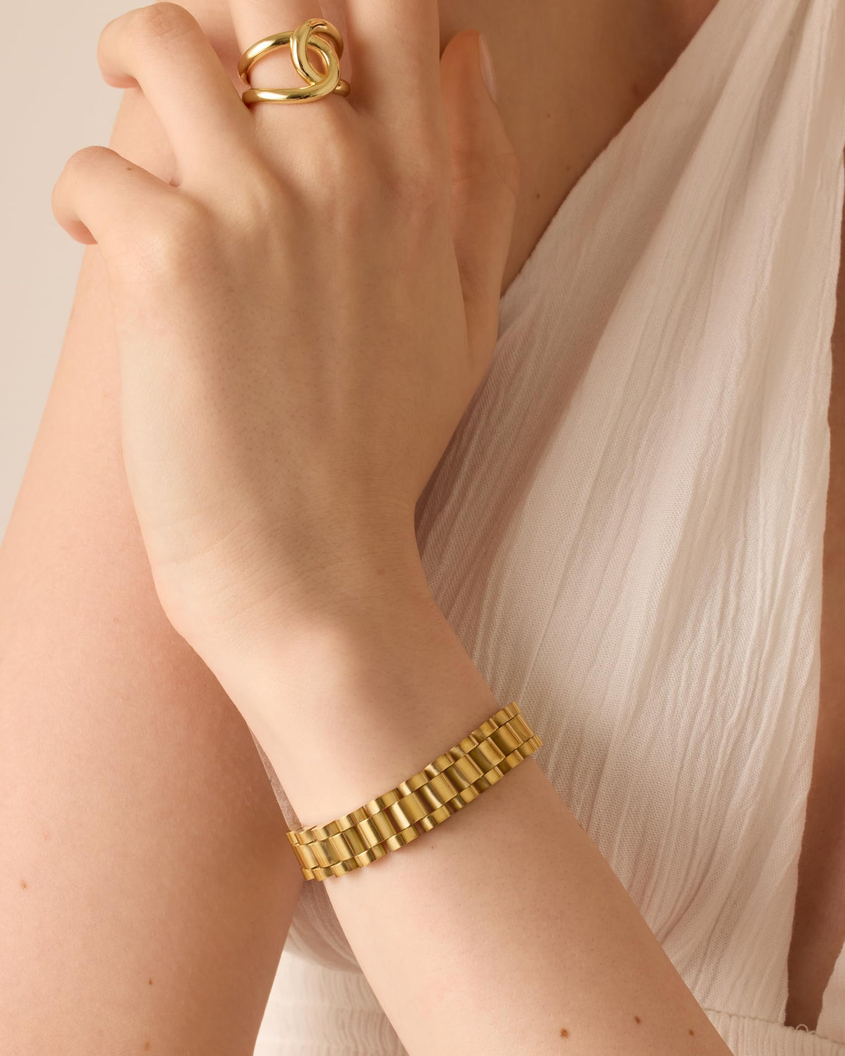 14K Gold-Plated Two-Tone Chunky Bracelet