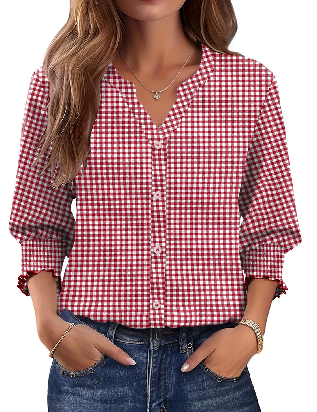 Plaid Button-Down Blouse