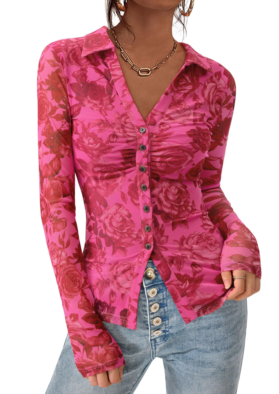 Boho Floral Button-Down Shirt