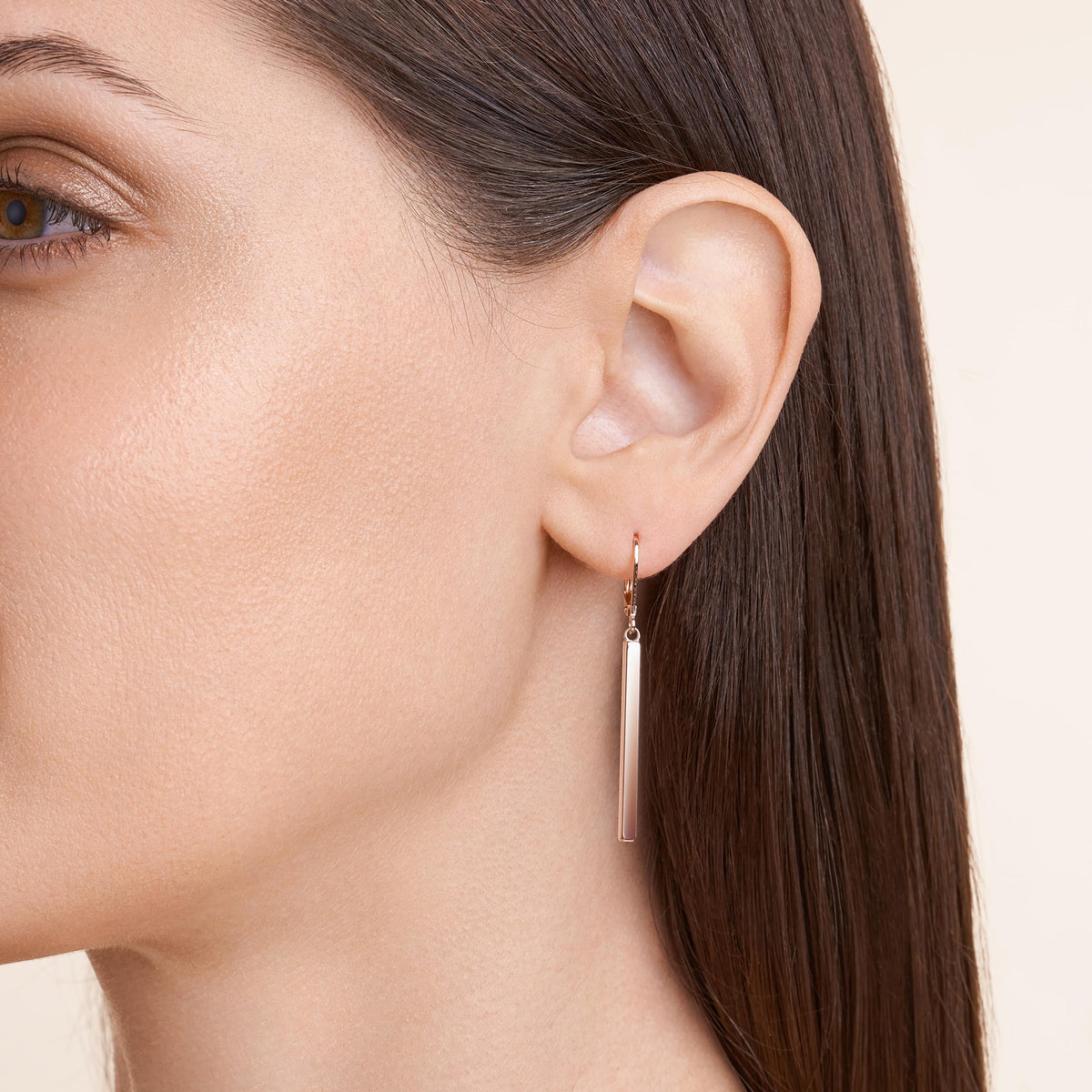 14K Rose Gold Bar Drop Earrings
