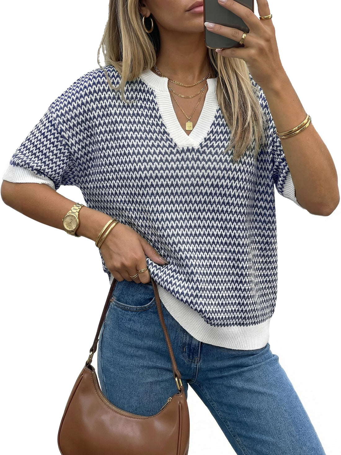 Striped Cotton Polo Sweater